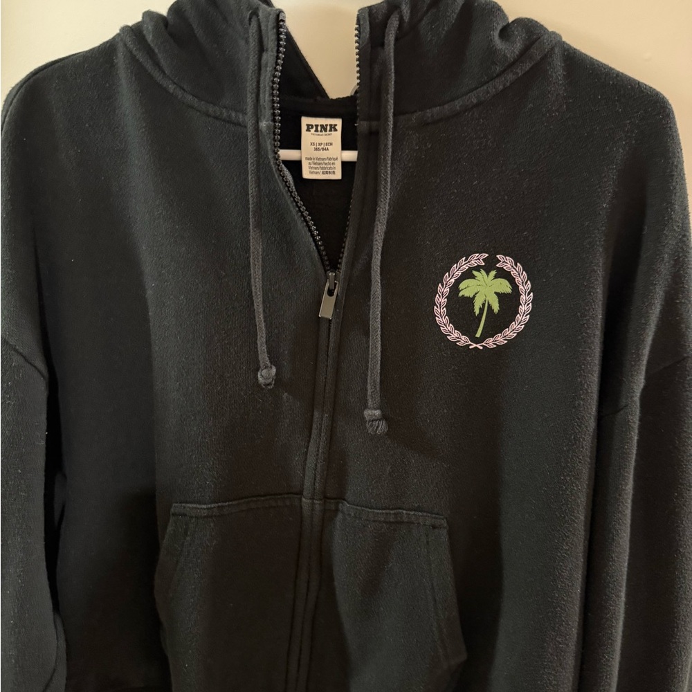 PINK Victoria's Secret Black Hoodie with Palm Tree Embroidery